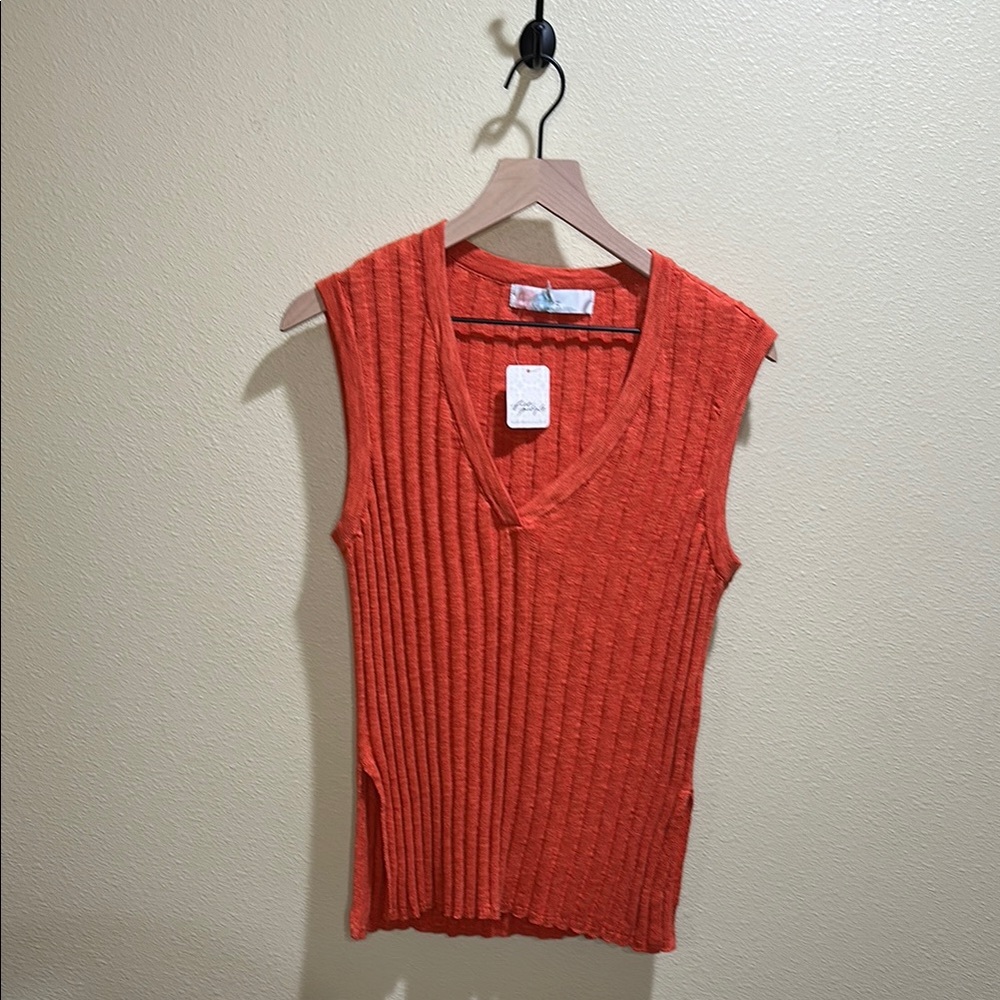 NWT Free People Beach XS Vibrant Orange Ribbed Sweater Vest